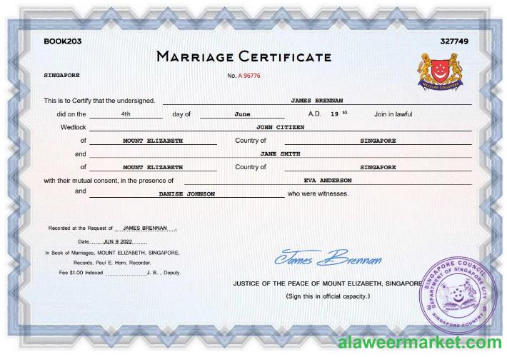 Singapore marriage certificate Word and PDF template